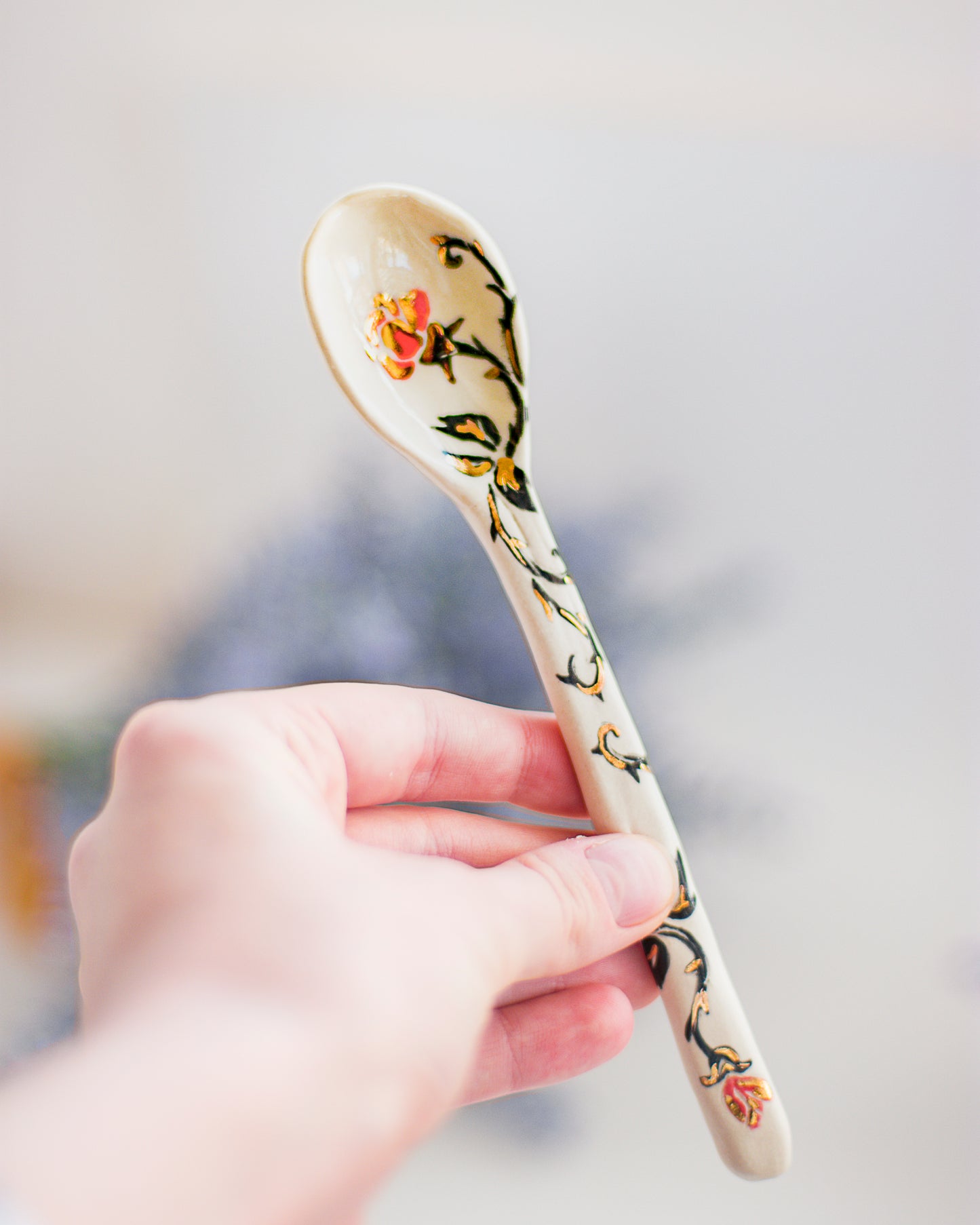 Red Rose Ceramic Spoon