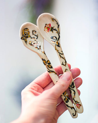 Black Rose Ceramic Spoon