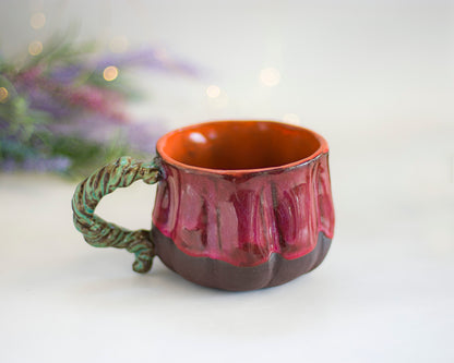 Dark Clay Twisted Handle Pumpkin Mug