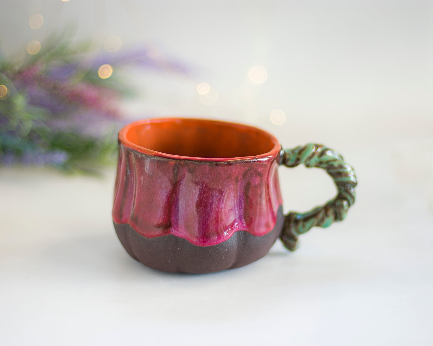 Dark Clay Twisted Handle Pumpkin Mug