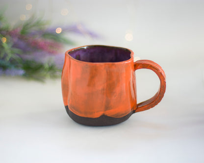 Dark Clay Carved Handle Pumpkin Mug