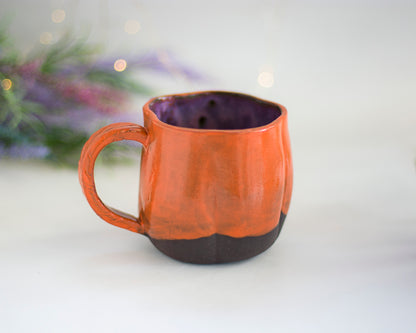 Dark Clay Carved Handle Pumpkin Mug