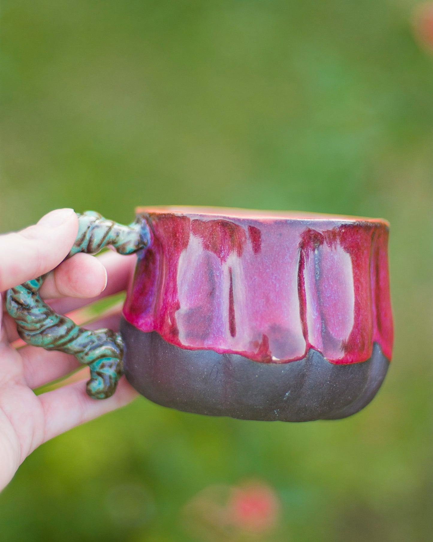 Dark Clay Twisted Handle Pumpkin Mug