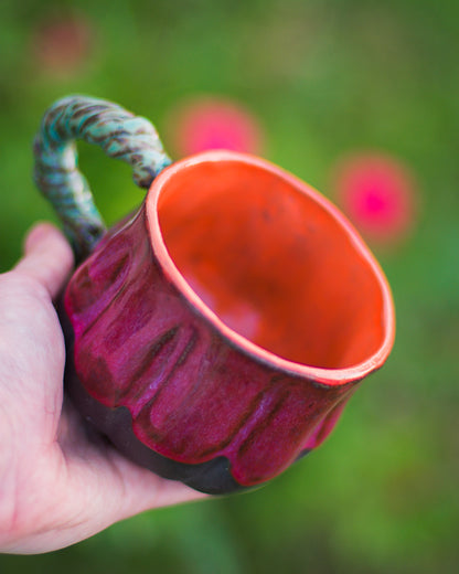 Dark Clay Twisted Handle Pumpkin Mug