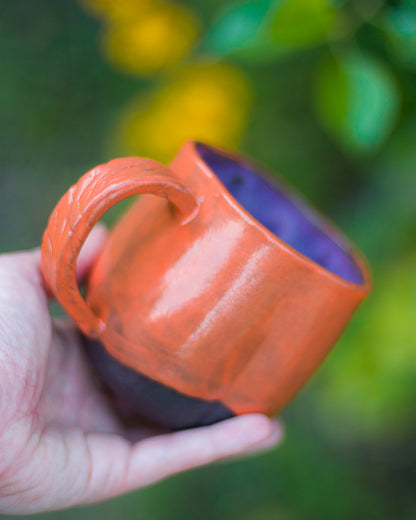 Dark Clay Carved Handle Pumpkin Mug