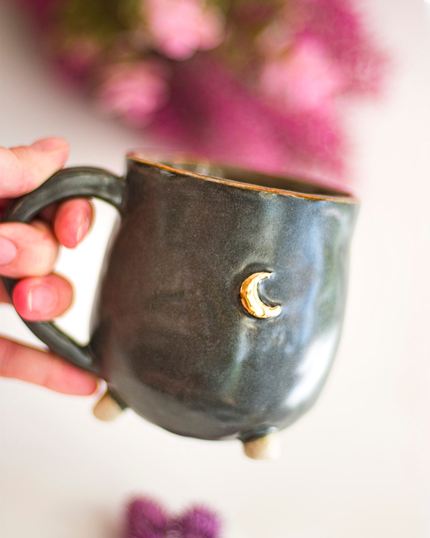 Satin Black Moon Cauldron Mug