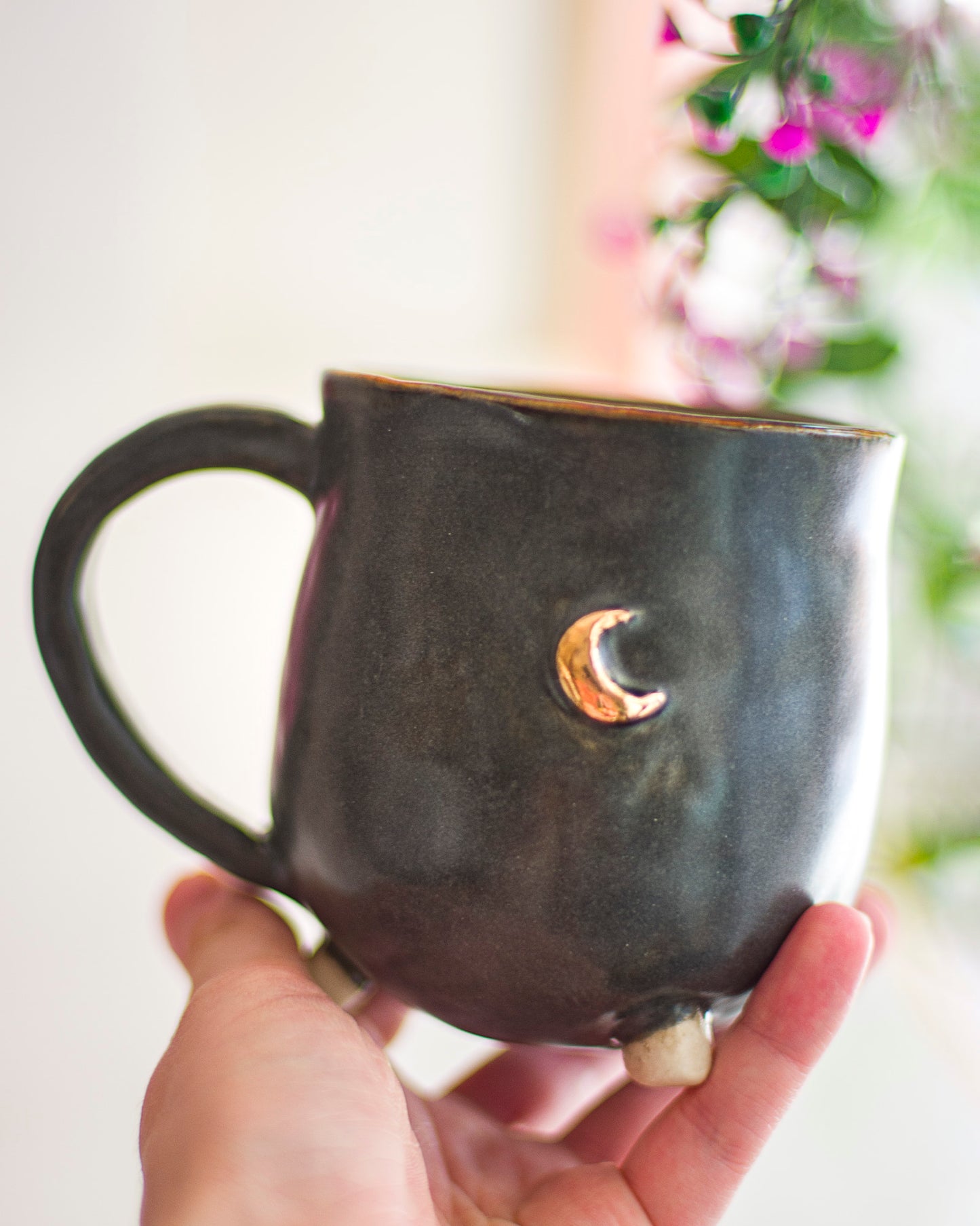 Satin Black Moon Cauldron Mug